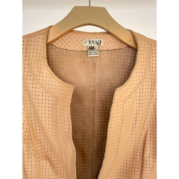 J'ENVIE New York Tan Perforated Leather Open Tied Jacket Sz L Avant Garde - Picture 8 of 9
